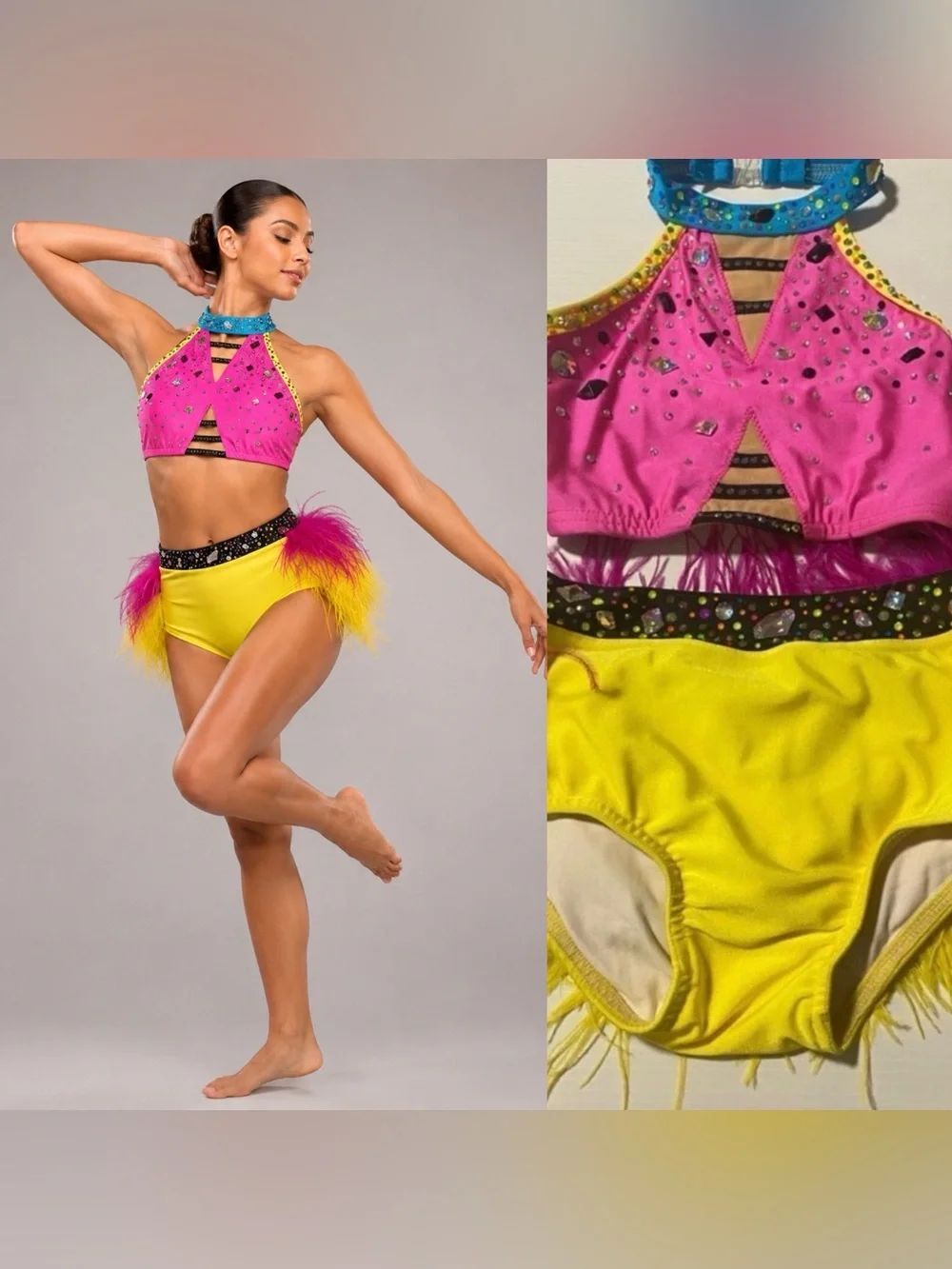 Custom solo dance costume sassy feather contemporary jazz 2 piece LC child/SA